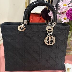 Authentic, preloved Christian Dior, Lady D. Cannage Black  hand bag with sling.